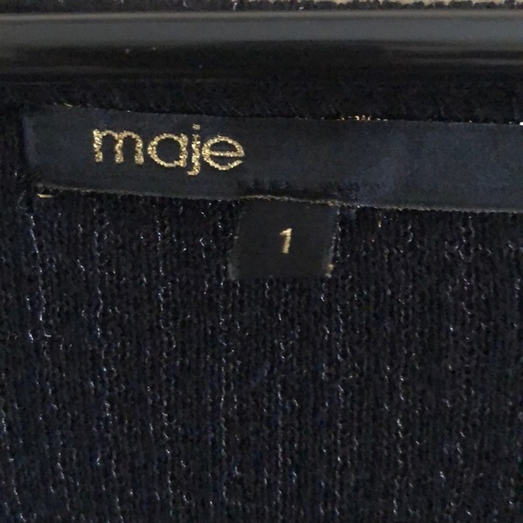 Maje Black V-Neck Cinched Waist Metallic Sweater Dress - Picture 2 of 9